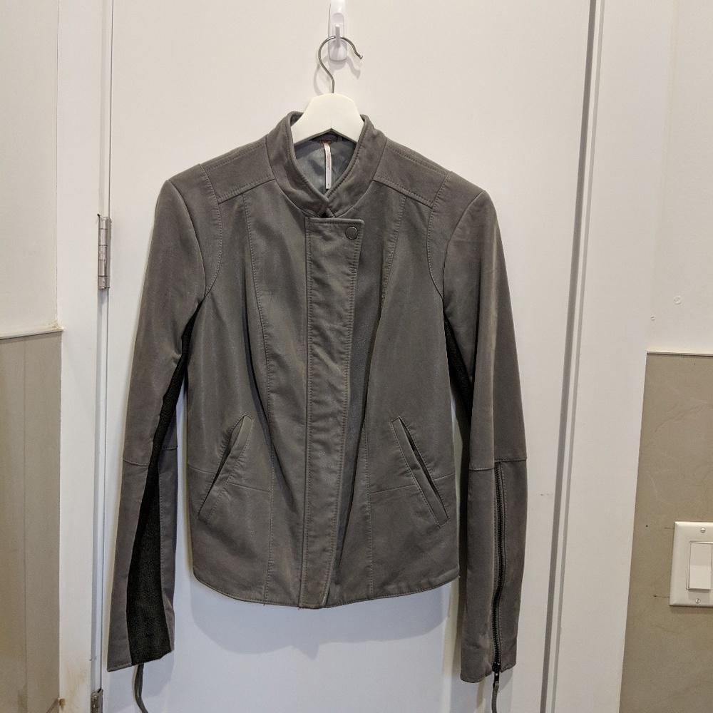 Vegan Leather Free People Gray Motorcycle Jacket